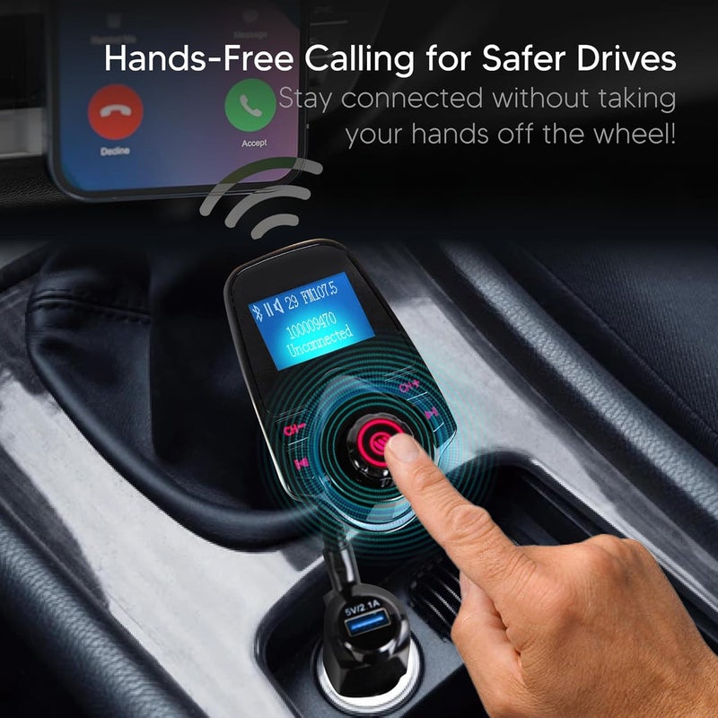 ONN Upgraded 2025 Bluetooth Car FM Transmitter, 1.44” LCD Display, Flexible Gooseneck, Hands-Free Calling, Dual USB Fast Charger, AUX & Micro SD Support for Cars, SUVs & Trucks - Image 5